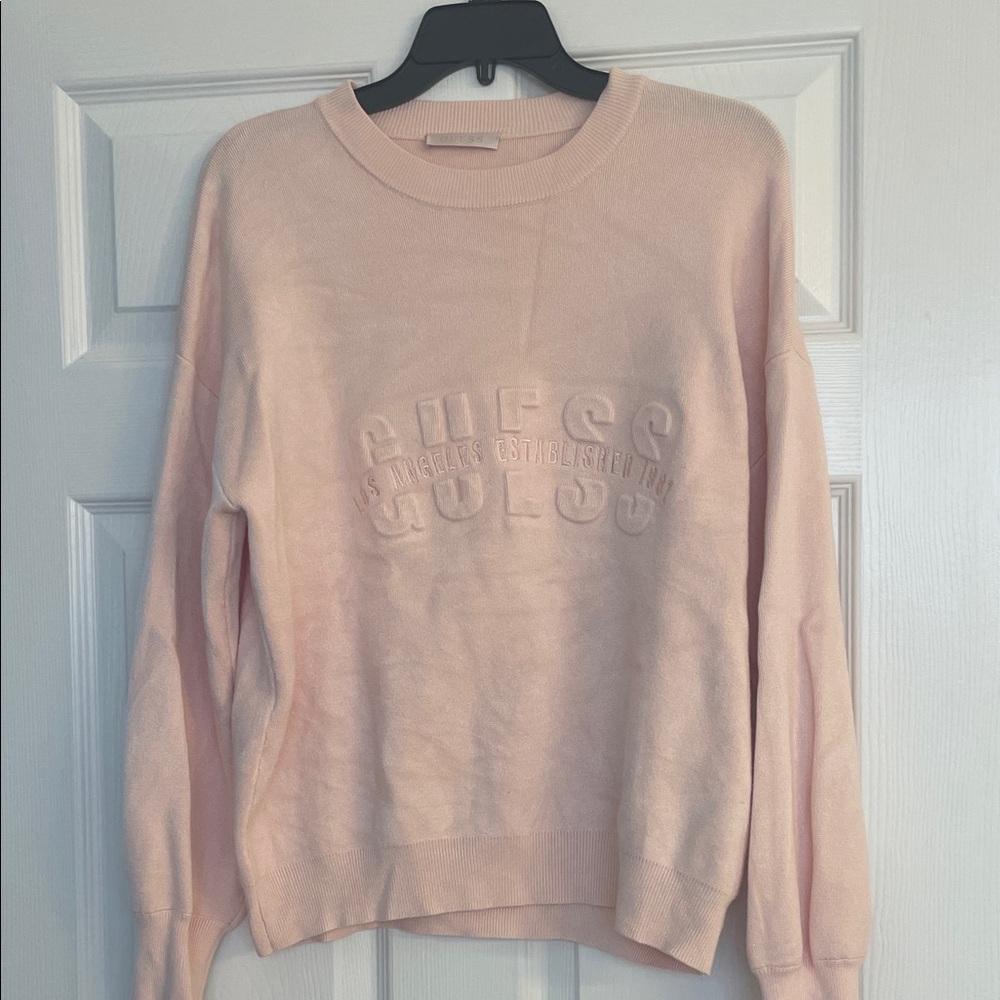 GUESS Women's Light Pink Crew Neck Sweater